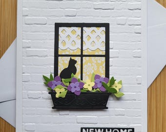 Congrats On Your New Home Handmade Card with Brick Embossed, Window and Flower Box For New Home/New Apartment/Moving