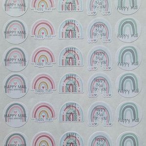 Stickers ronds mats Happy Mail/Petites entreprises arc-en-ciel - Taille 30 stickers