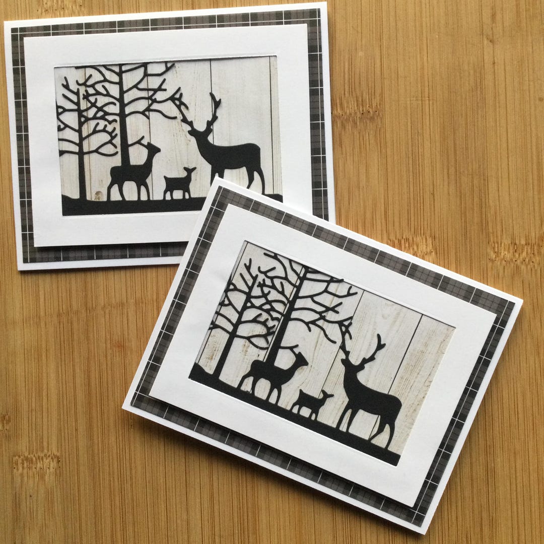 Rustic Wood Grain Look Paper With Plaid Deer Family Handmade Top Fold ...