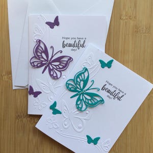 Lot de 2 cartes faites main Hope You Have A Beautiful Day avec gaufrage papillons et papillons avec perles - Lot de 2