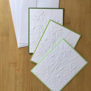 Daisy Garden Handmade Embossed Blank Notecards in Different Colour Sets - Set of 3