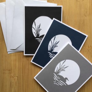 Ensemble de cartes de correspondance vierges faites main Duck Silhouette en bleu marine, noir et gris - Lot de 3