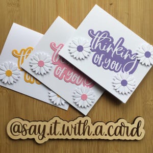 Cartes de correspondance Thinking of You faites main avec marguerites - Lot de 2
