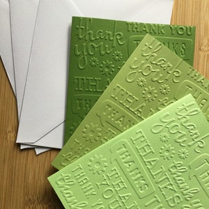 Thank You Embossed Handmade Blank Notecard Set in Various Colour Sets Set of 3 Shades of Green