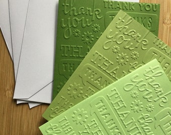 Thank You Embossed Handmade Blank Notecard Set in Various Colour Sets - Set of 3