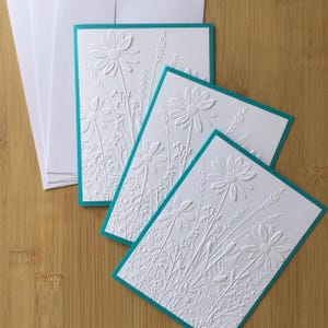 Daisy Garden Handmade Embossed Blank Notecards in Different Colour Sets - Set of 3