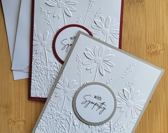 With Sympathy Handmade Notecard Set With Daisy Garden Embossing In Various Colour Sets Blank Inside or With Scripture Verse 2 Cor - Set of 2