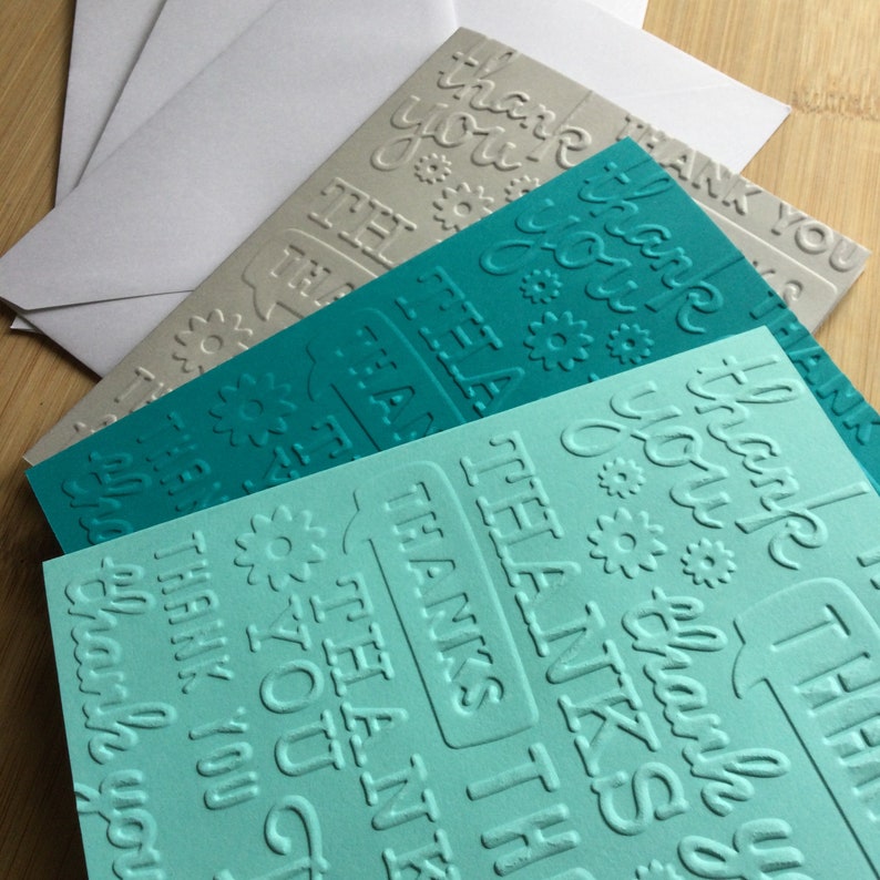 Thank You Embossed Handmade Blank Notecard Set in Various Colour Sets Set of 3 image 10