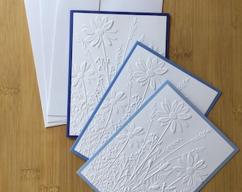 Cartes de correspondance vierges en relief faites main Daisy Garden en différentes couleurs - Lot de 3