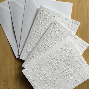 Thank You Embossed Handmade Blank Notecard Set in Various Colour Sets Set of 3 White