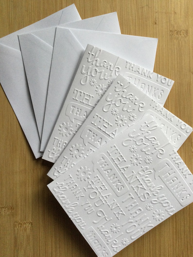 Thank You Embossed Handmade Blank Notecard Set in Various Colour Sets Set of 3 White