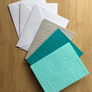 Thank You Embossed Handmade Blank Notecard Set in Various Colour Sets Set of 3 Shades of Teal/Grey