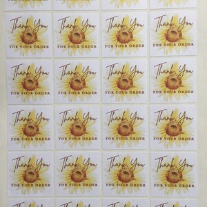 Sticker carré Tournesol - Merci pour votre commande pour petite entreprise - Mat : environ 1,25 po. carré 24/feuille