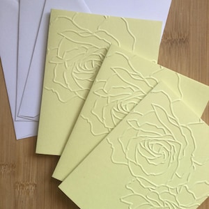 Ensemble de cartes de correspondance vierges faites main en relief avec des roses jaunes - Ensemble de 3