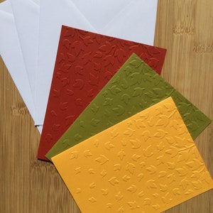 Ensemble de cartes de correspondance faites main en relief avec des feuilles d'automne aux couleurs de l'automne - Lot de 3
