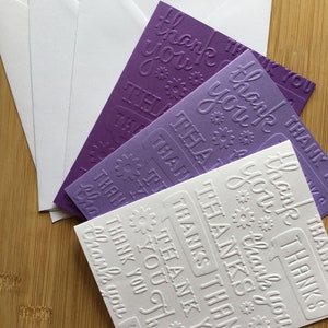 Thank You Embossed Handmade Blank Notecard Set in Various Colour Sets Set of 3 Shades Purple/White