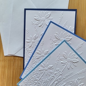 Daisy Garden Handmade Embossed Blank Notecards in Different Colour Sets - Set of 3