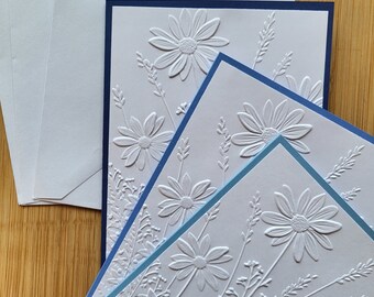 Daisy Garden Handmade Embossed Blank Notecards in Different Colour Sets - Set of 3