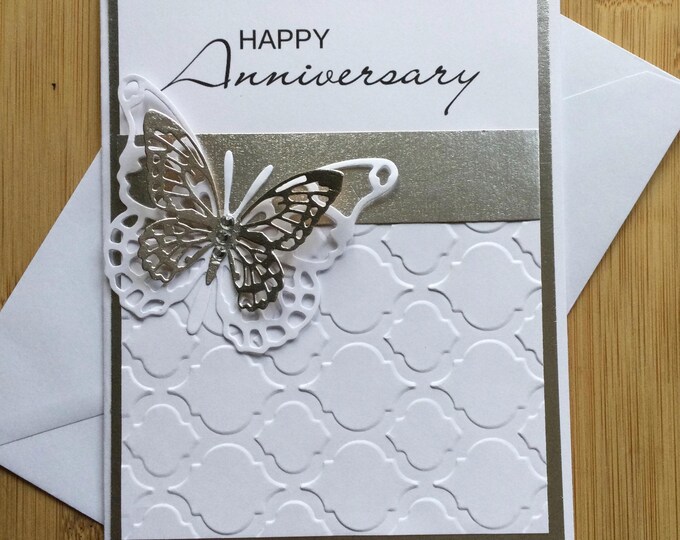 Happy Anniversary Handmade Card With Pattern Embossing and Butterfly in ...