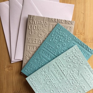 Thank You Embossed Handmade Blank Notecard Set in Various Colour Sets Set of 3 Shades of Blue/Grey