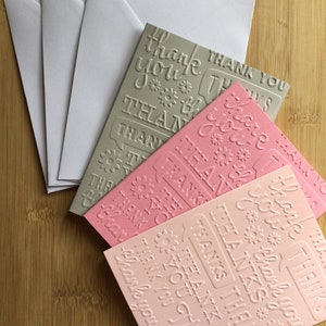 Thank You Embossed Handmade Blank Notecard Set in Various Colour Sets Set of 3 Shades of Pink/Grey