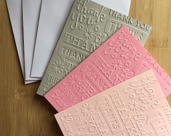 Thank You Embossed Handmade Blank Notecard Set in Various Colour Sets - Set of 3