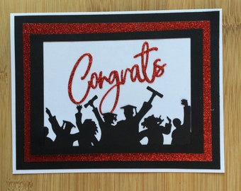 Graduation Card Handmade Word Congrats on Front with Graduate Silhouette - Graduation from Grade School/High School/College/University