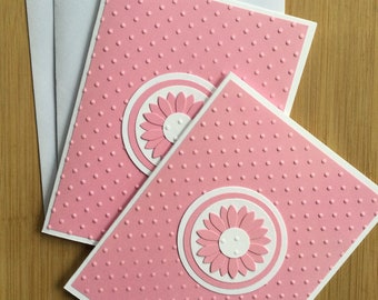 Daisy Polka Dot Embossed Handmade Blank Notecards - Set of 2