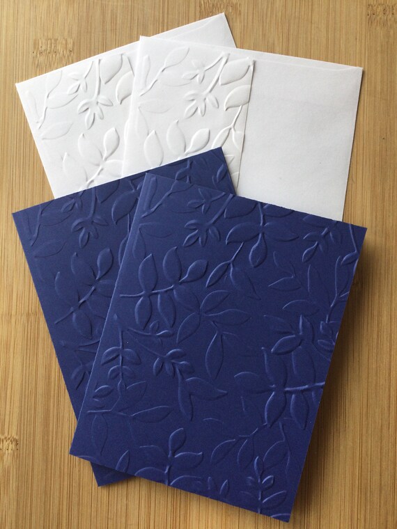Blue Embossed Floral Notecard & Envelope Set of 2 Blank Cards Paper & Party Supplies Greeting