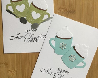 Happy Hot Chocolate Season Handmade Card with Hot Chocolate Mugs on Front