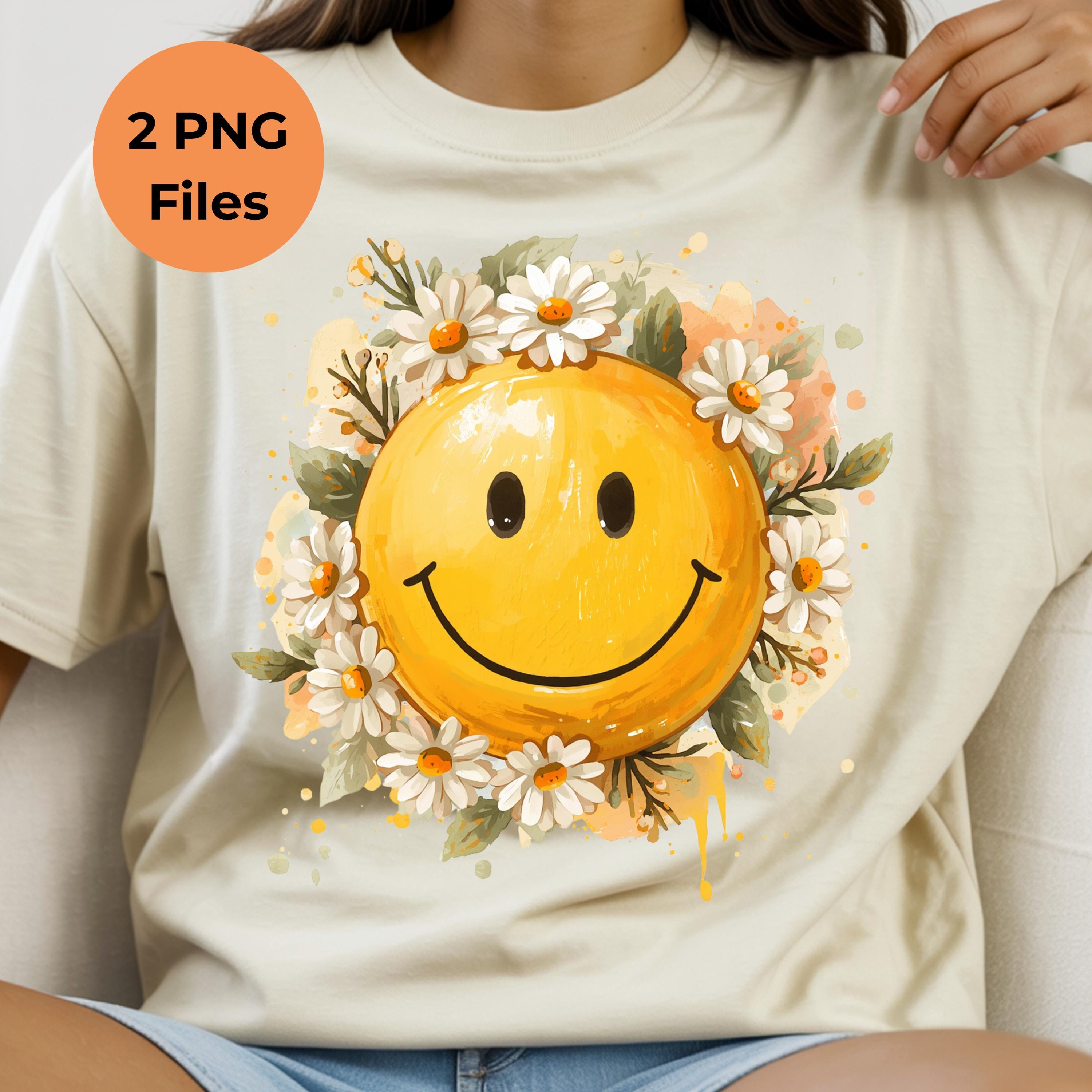 Painted Smiley Face Daisy PNG, Retro Boho Sublimation Design (instant ...