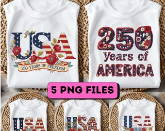 Retro Floral USA 250 PNG BUNDLE - America Freedom Tee Design (Digital Download)