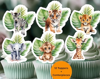 Safari Cupcake Toppers: Jungle Safari Baby Shower Decor. 1st Birthday Decorations Zoo Animals (Digital Download)