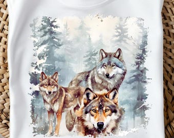 Winter Wolf Shirts PNG, Retro 90s Nature, Vintage Rustic Wolves, Wildlife Forest Tee Design, Cozy Season PNG (Digital Download)