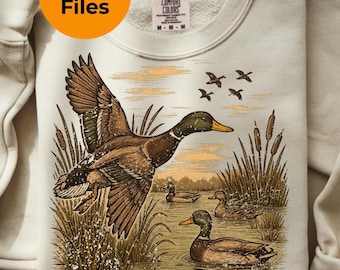Retro Flying Mallard Duck PNG, Duck Hunting Png Sublimation, Duck Hunter png, Mallard png, Hunting Sublimation, Fall Duck Png, Trendy Png