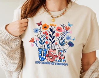 Floral USA 250 Shirt PNG Designs: Independence Day, Celebrate 250th Anniversary. Patriotic (Digital Download)