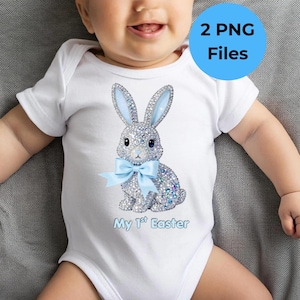 Boy First Easter PNG: Sparkly Dazzle Bunny Shirt Design, Baby's First Easter Floral PNG (Digital Download)