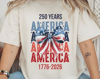 250 Years USA Shirt PNG: Patriotic 250th Anniversary America. Coquette Bow (Digital download)