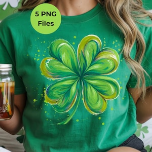 Retro Shamrock Shirt PNG Bundle: Not Lucky Simply Blessed, Brushstroke Four Leaf Clover, Too Lucky to Care, St. Pattys Day