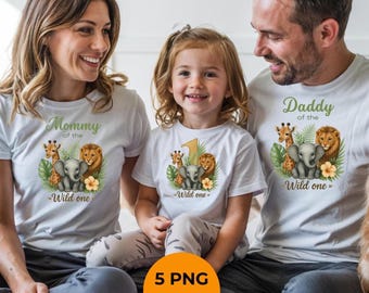 Wild One Birthday Shirt PNG Bundle: Family Jungle Safari T-Shirt Design (Digital Download)