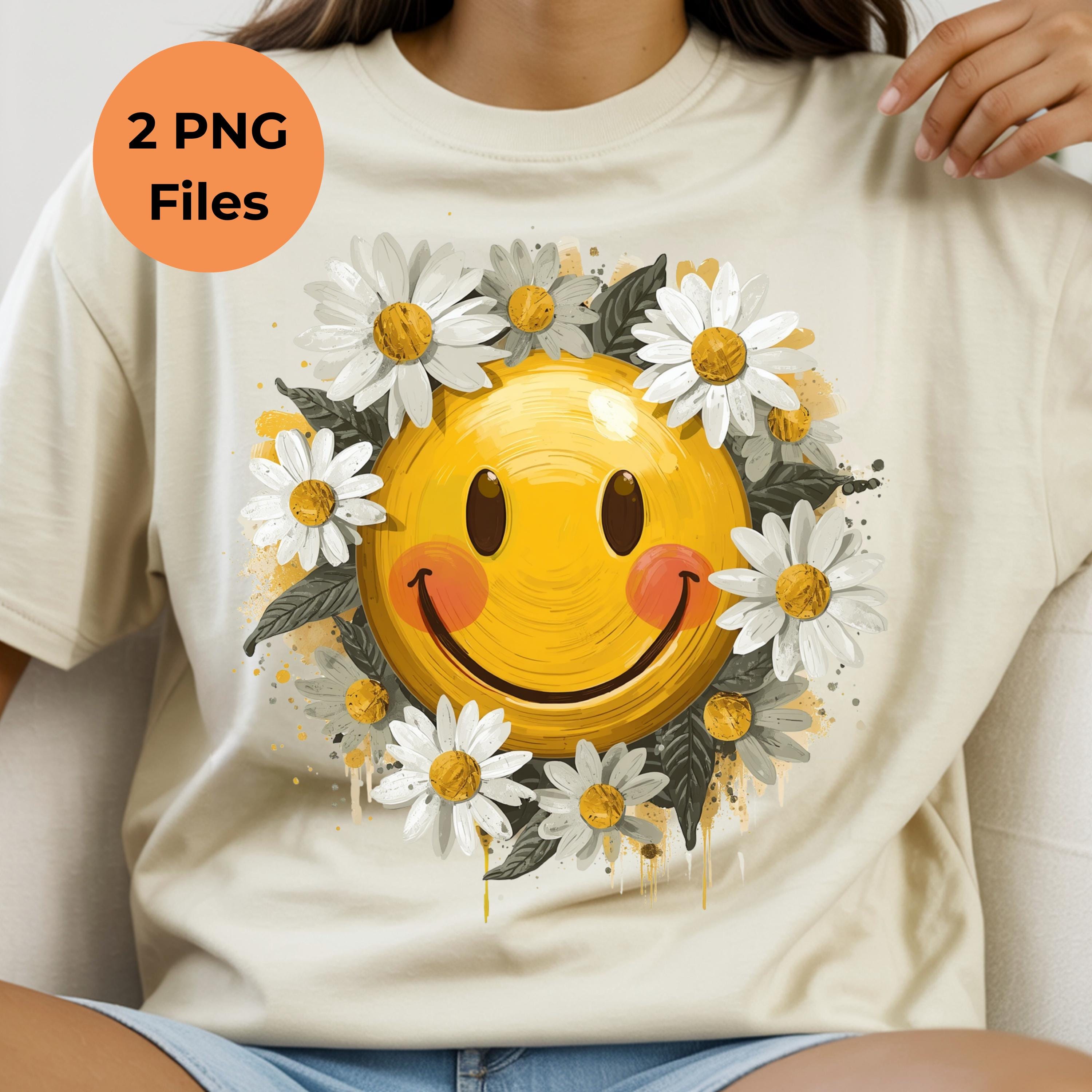 Painted Smiley Face Daisy PNG, Retro Boho Sublimation Design (instant ...