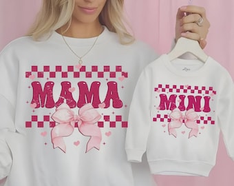 Mama Mini Valentine's Day PNG, Checkered Bow Sublimation Design (Digital Download)