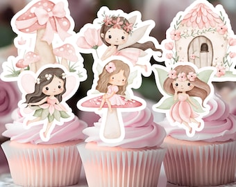 Adornos para cupcakes de hadas: Tema floral pastel. Cumpleaños mágico en el jardín (Descarga digital)