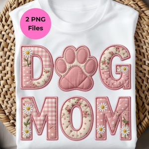 Dog Mama PNG, lettere trapuntate effetto patchwork (download digitale)