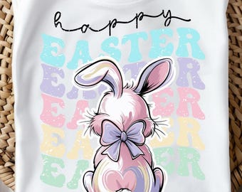 Happy Easter Bunny PNG, Boho Easter Png, Pastel Color Coquette Easter Png, Retro Easter Png, Girls Kids Pink Easter (Digital Download)