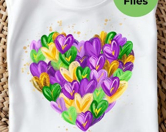Mardi Gras Heart PNG Bundle, Glitter Brushstroke Heart PNG, Louisiana Festival New Orleans Carnival Shirt Design (Digital Download)