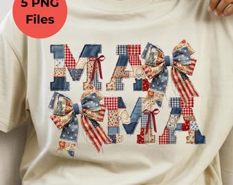 Coquette Mama PNG Bundle, USA Faux Patchwork Applique Bow Letters (Digital Download)