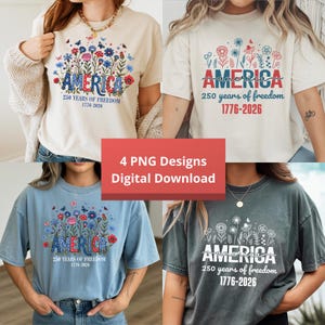 Retro Floral USA 250 Shirt PNG Bundle: America 250 Years of Freedom Tee, Semiquincentennial (Digital Download)