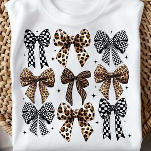 Checkered and Leopard Bow PNG: Retro Sublimation Design (Digital Download)