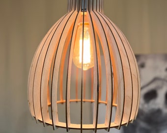 Lantern design. Laser cut wooden Scandinavian Style pendant lampshade. Handmade to order